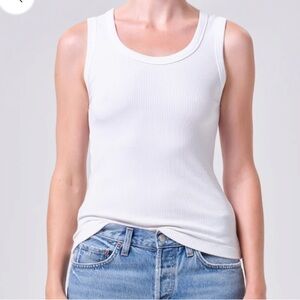Agolde White Ribbed Tank Top